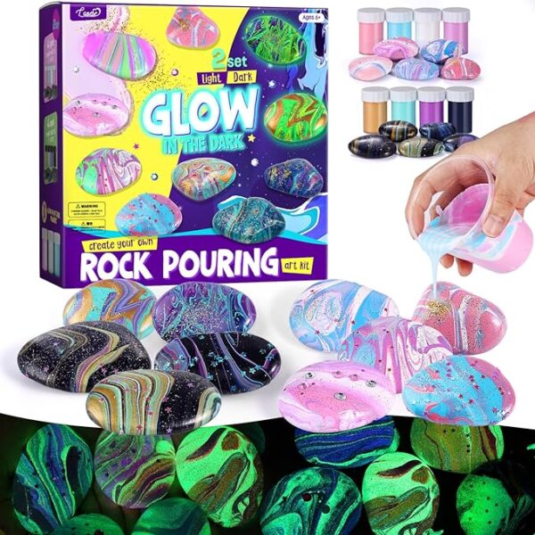 2-in-1 Rock Painting Art Kit - Glow in The Dark for Kids (Ages 6-12)